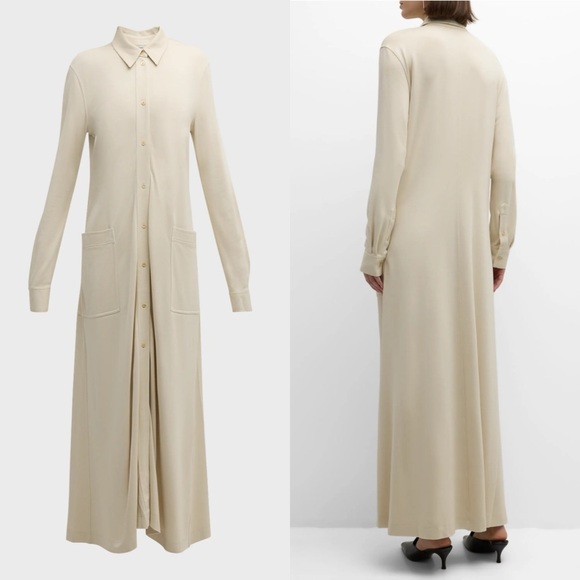 NWT TOTEME Flowing Jersey Shirtdress Long Sleeve Button Down Dress in Ecru - Picture 2 of 13